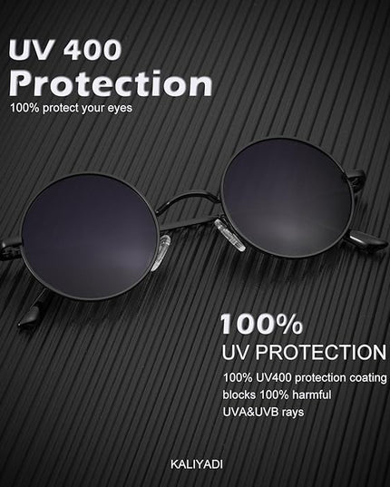 KALIYADI Round Polarized Sunglasses for Men Women Retro Metal Hippie Circle Style Sun Glasses UV Protection