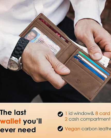 RUNBOX Wallet for Men Slim Leather Bifold RFID Blocking Minimalist Front Pocket Design with Gift Box