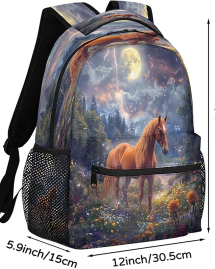 Large Backpack with 15.6 Inch Laptop Compartment, Fantasy Horse Forest Adult Backpack for Work, Travel & School College Boys Girls