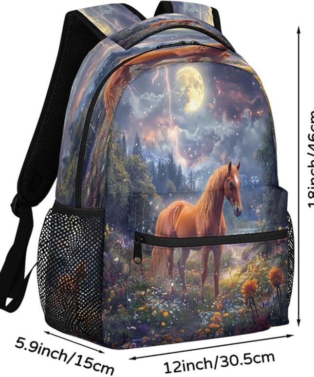 Large Backpack with 15.6 Inch Laptop Compartment, Fantasy Horse Forest Adult Backpack for Work, Travel & School College Boys Girls