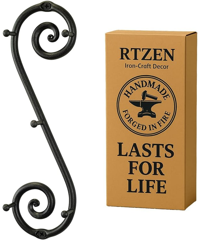 RTZEN Farmhouse Small Key Holder for Wall - Handcrafted Swirl Decorative 5 Key Hooks for Home Entryway - Wrought Iron Wall Mount Rack Purse Coat and Leash Holder or Organizer (Vertical Black)