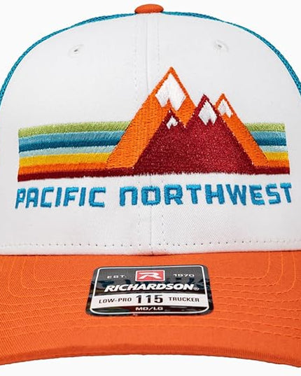 Pacific Northwest Trucker Hat - Richardson 115 Embroidered Snapback Cap for Men & Women - Hiking, Camping & Outdoor Adventure