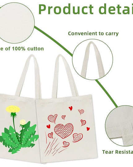 6 I 12 I 24 I 48 Pack Canvas Tote Bags,Reusable Blank Canvas for Shopping Bags,Grocery Bags,DIY Gift Bags