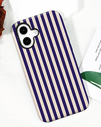 Magnetic for iPhone 16 Case Cute Stripes Phone Case, Shockproof Slim TPU and Hard PC Protective Phone Cover Compatible with MagSafe Designed for Women Girls, Deep Purple