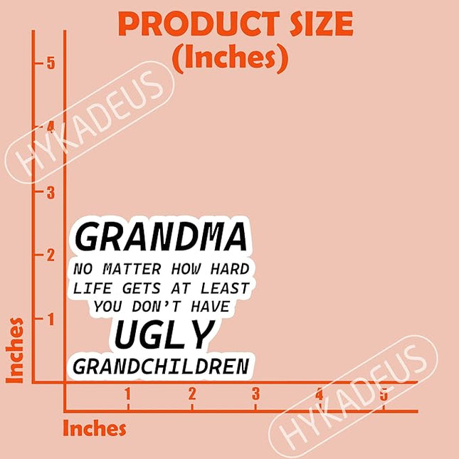 (3Pcs) Funny Grandma Sticker – “No Matter How Hard Life Gets at Least You Don’t Have Ugly Grandchildren” Sarcastic Vinyl Sticker for Grandmas Nana, Laptop, Water Bottle, Scrapbook, Journal, 3" x 2.5 "