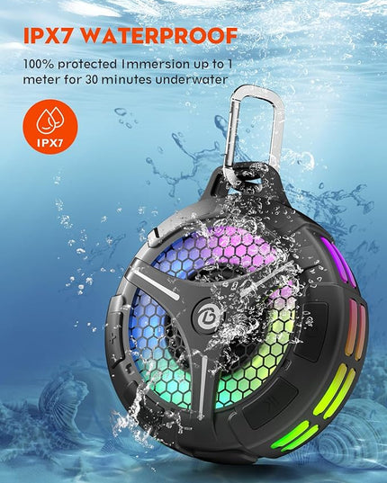 Bluetooth Shower Speaker, Suction Cup, Small Portable Wireless IPX7 Waterproof Outdoor Speakers, 15W Loud Stereo Sound Deep Bass, TWS Pairs, 6 Mode RGB Lights, All Ages Gift for Christmas