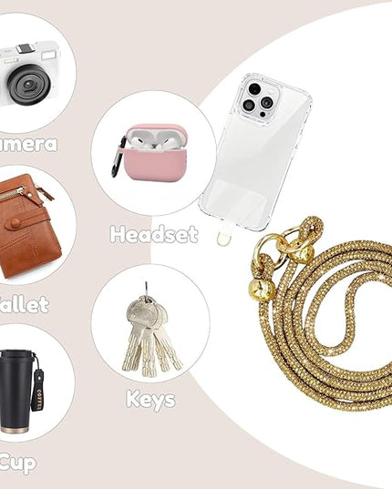 Crystal Phone Lanyard for Women Sparkling Crossbody Phone Strap with Full Rhinestone Bling Anti-Theft Phone Strap