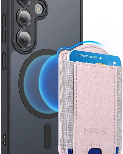 HiWe for MagSafe Wallet for Galaxy S25/S24 Series with Magnetic Case and iPhone 17/16/15/14/13/12 Series, No Case, 6 Cards Holder, RFID Leather Slim, Pink