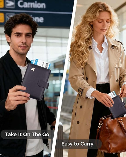 Melsbrinna Premium Leather Passport Holder Covers Case, Waterproof Rfid Blocking Travel Wallet Passport Holder with Pen Holder, Cute Passport Book for Women/Men