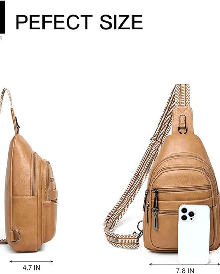 Sling Bag for Women Cross Body Purse Fanny Pack Sling Backpack Vegan Leather Shoulder Crossbody Bag Travel Tan