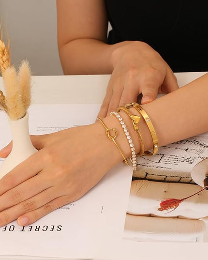 18 K Gold Plated Love Bangle Bracelet Stack Cuff Jewelry for Women Jewelry Set for Women Gift with Box