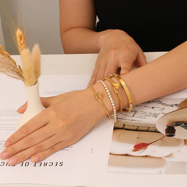 18 K Gold Plated Love Bangle Bracelet Stack Cuff Jewelry for Women Jewelry Set for Women Gift with Box