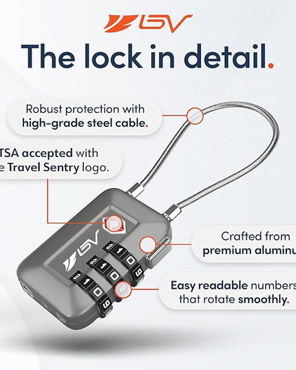 TSA Accepted Luggage Travel Lock, Set-Your-Own Combination Lock for School Gym Locker, Luggage Suitcase Baggage Locks, Filing Cabinets, Toolbox, Case (Slate Gray, 4 Pack)
