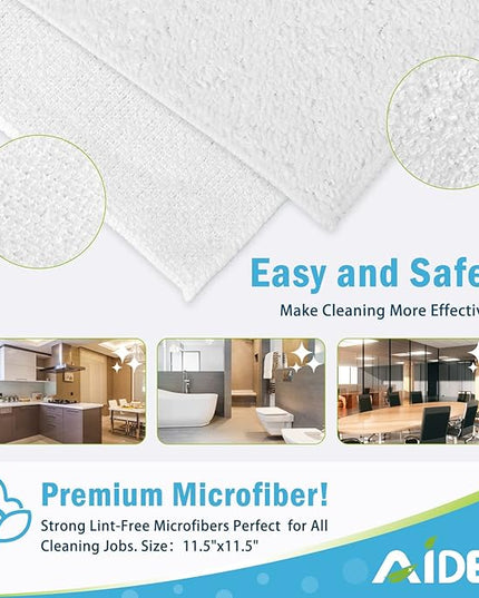 AIDEA Microfiber Cleaning Cloth White 50PK, Cleaning Rags, Lint Free Microfiber Towels, Kitchen Towels Dusting Cloth, Wash Cloths, Dish Rags White, 11.5"x 11.5"