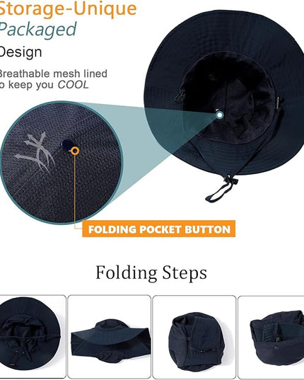 Water-Resistant Sun UPF 50+ Bucket Hat Protection Packable Brimmed Boonie for Women Men Summer Lightweight Hiking Outdoor Cap