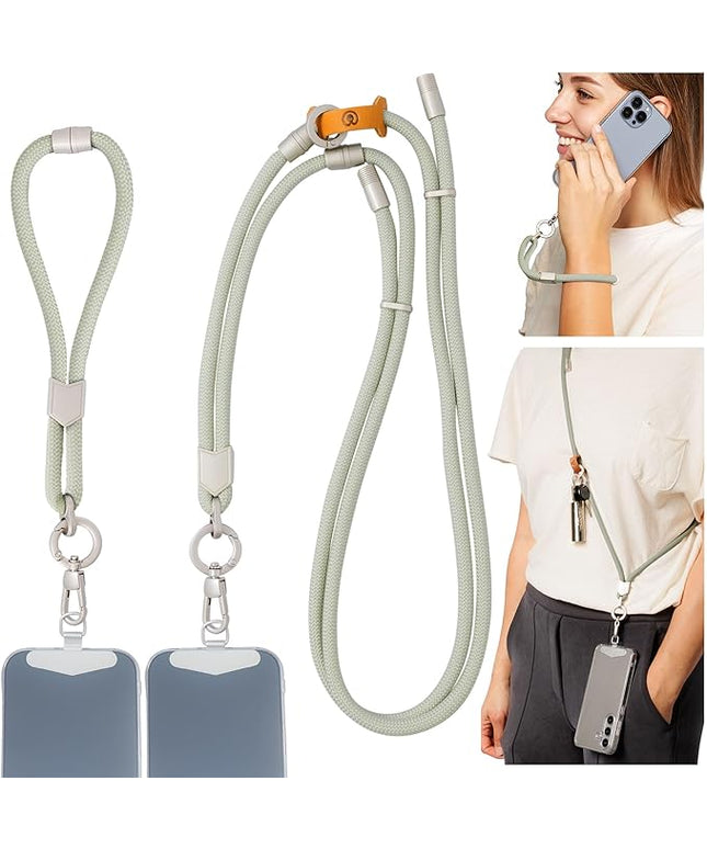 Pulpo 2 in 1 Anti Theft Phone Lanyard and Wrist Strap for iPhone and Android, Adjustable Cell Phone Leash and Universal Tether, Hands Free Strap for Travel Running and Everyday Use, Sage
