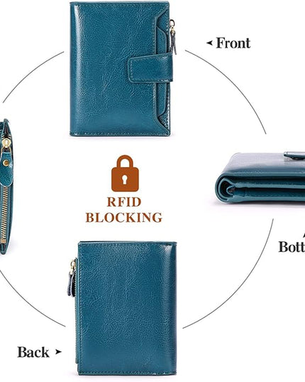 FALAN MULE Small Wallet for Women Leather Bifold Compact RFID Blocking Small Womens Wallet Purse
