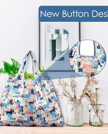 KINGMAS Reusable Grocery Bags, Eco-Friendly Folding Tote Shopping Bag fits in Pocket, Washable Waterproof Nylon Pouch Bags