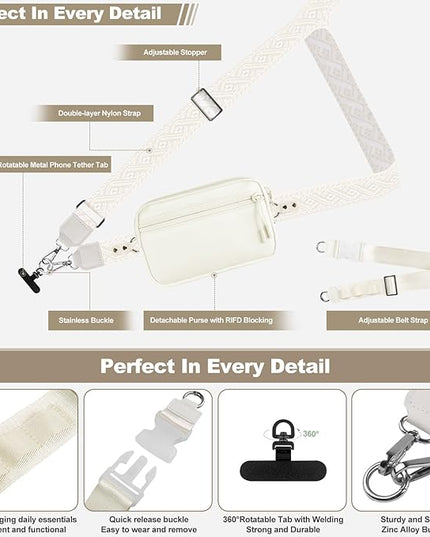 Phone Strap Crossbody, Clip and Go Strap for Phone with Wallet Crossbody, Adjustable Phone Lanyard Belt Strap with Detachable RFID Wristlet Wallet (XL-Cream)