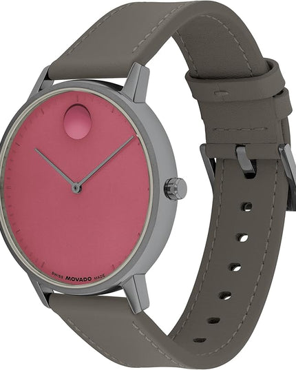 Movado Face Watch - Swiss Quartz, Leather Strap - Classic, Timeless Luxury Fashion Timepiece for Him or Her - 41mm