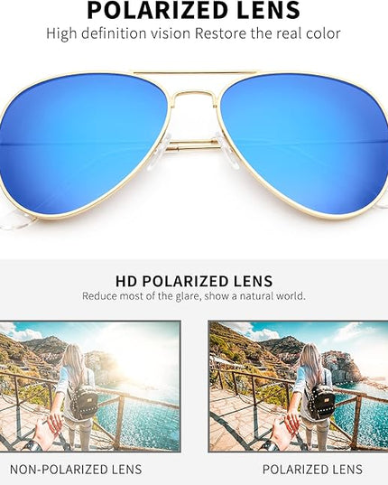 livho Sunglasses for Men Women Aviator Polarized Metal Mirror UV 400 Lens Protection (Gold Purple/Blue)