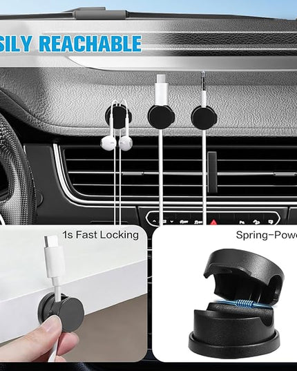 6PC Cord Organizer Holder, 360° Rotatable Spring Cable Clips, Strong Adhesive Cable Management Desk Accessories, Adjustable Wire Organizer Hide Cords Neatly for Nightstand, Home, Kitchen, Office, Rv