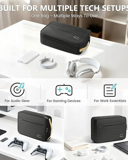 Travelkin Large Cord Organizer Travel, Electronic Organizer Travel Case, Expandable Cable Organizer Bag For Cords, Chargers Phone, Usbs, Tablet (Up to 10"), SD Card (Black)