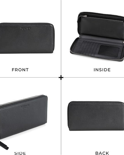 BERLINER BAGS Premium Genuine Leather Wallet Margo, RFID Blocking Credit Card Holder, Slim Womens Wallet, Zip Around Wallet for 13 Cards and ID window, Bills, Coins - Black