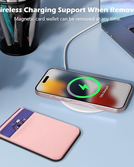 imluckies Magnetic Wallet for iPhone Magsafe, Double Stretchy Fabric Pocket Wallet, Magnet Credit ID Card Wallet Holder for iPhone 17 Pro Max / 17 Pro / 17/16 / 15/14 / 13/12 Series, Pink