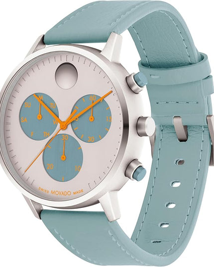 Movado Face Watch - Swiss Quartz Chronograph, Leather Strap - Classic, Timeless Luxury Fashion Timepiece for Him or Her - 43mm