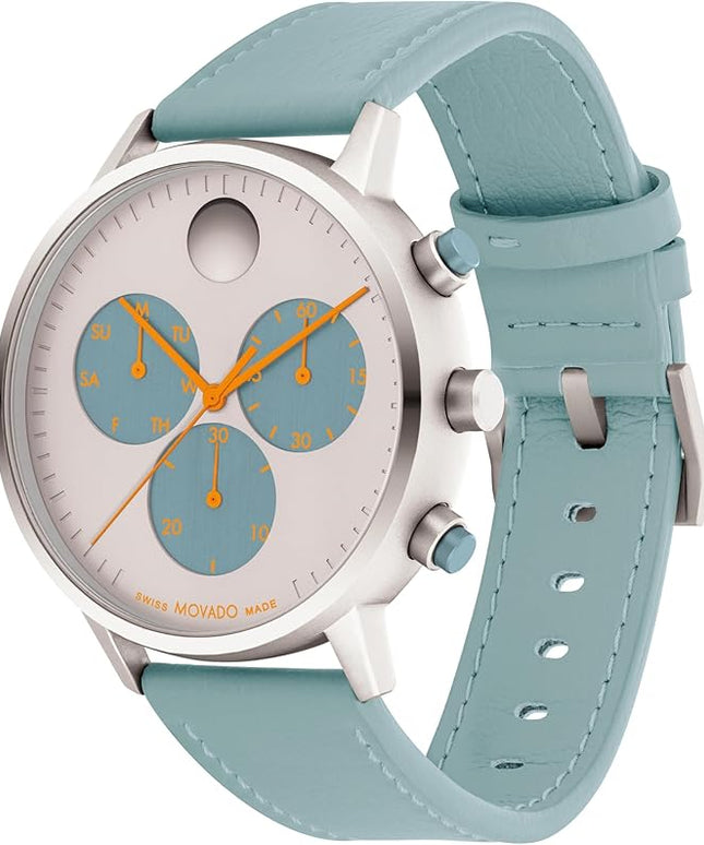 Movado Face Watch - Swiss Quartz Chronograph, Leather Strap - Classic, Timeless Luxury Fashion Timepiece for Him or Her - 43mm