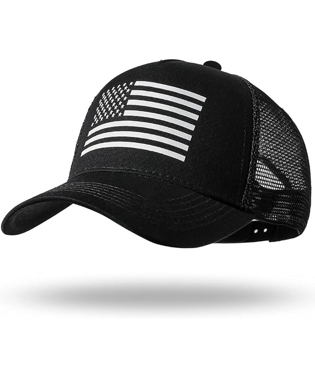 American Flag Trucker Hat - Snapback Hat, Baseball Cap for Men Women - Breathable Mesh Side, Adjustable Fit - for Casual Wear