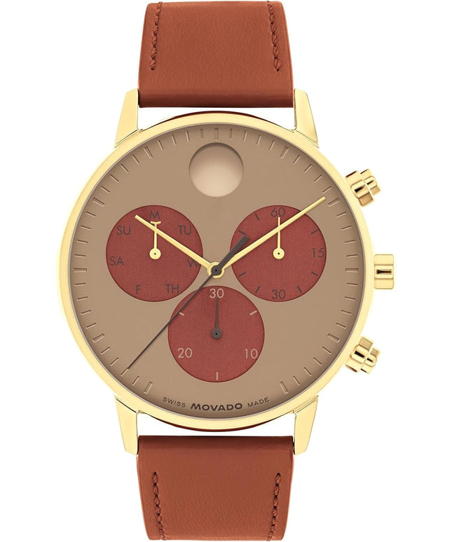 Movado Face Watch - Swiss Quartz Chronograph, Leather Strap - Classic, Timeless Luxury Fashion Timepiece for Him or Her - 43mm