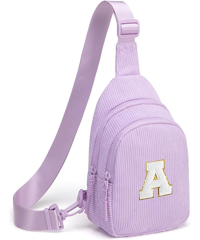 Viverte Small Corduroy Sling Bag Initial Crossbody Bag Fanny Pack for Girls Personalized Birthday Gifts for Teen Girls Gifts
