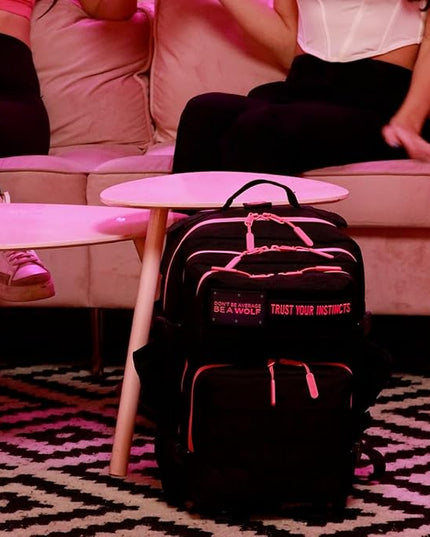 WOLFpak 35L Athletic Gym Backpack - Durable 1000D Waterproof Oxford Material with MOLLE Webbing, Laptop Pocket & Dual Cup Holders, Durable Fitness/Travel/Military Daypack (Black Neon Pink)