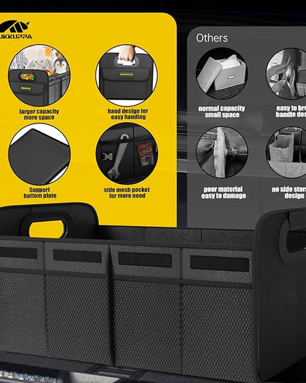 MIKKUPPA Car Trunk Organizer - 75L Collapsible Trunk Organizer for Groceries, Trunk Storage Organizers for SUV Auto Truck Van with Non Slip Bottom (Black)