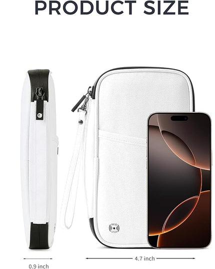 Travel Passport Holder, Large Family Passport Walle for Men Women RFID Passport Cover Lightweight Portable Document Organizer with Wrist Strap (White)