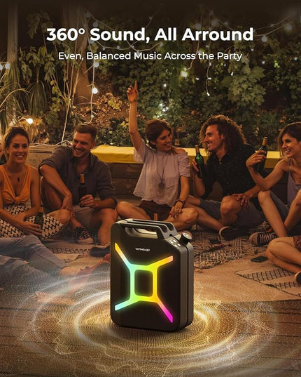 ULTIMEA Go Portable Party Speaker, 300W Wireless PartyBox with Bass Boost, RGB Light, TWS Stereo, Auracast Mode, Mic/Guitar Input, APP Control, Powerful Bluetooth Speaker for Party and Outdoor (Black)