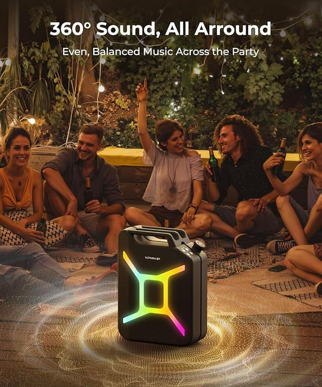 ULTIMEA Go Portable Party Speaker, 300W Wireless PartyBox with Bass Boost, RGB Light, TWS Stereo, Auracast Mode, Mic/Guitar Input, APP Control, Powerful Bluetooth Speaker for Party and Outdoor (Black)