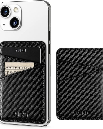 VULKIT Phone Card Holder Wallet Leather Adhesive Pocket RFID Blocking Credit Card Sleeves Stick Back of Phone Smartphones Carbon Fiber Black