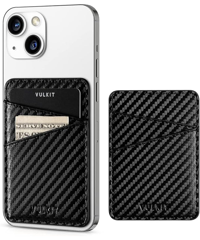 VULKIT Phone Card Holder Wallet Leather Adhesive Pocket RFID Blocking Credit Card Sleeves Stick Back of Phone Smartphones Carbon Fiber Black