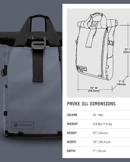WANDRD PRVKE 31L, V3 Backpack: Weather-Resistant Travel & Camera Backpack with Laptop Sleeve, Quick Side Access, Clamshell Opening – Ideal Photography & Travel Bag