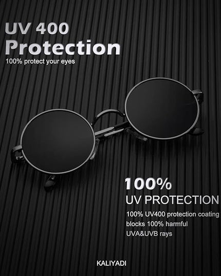 KALIYADI Round Polarized Sunglasses for Men Women Retro Metal Hippie Circle Style Sun Glasses UV Protection
