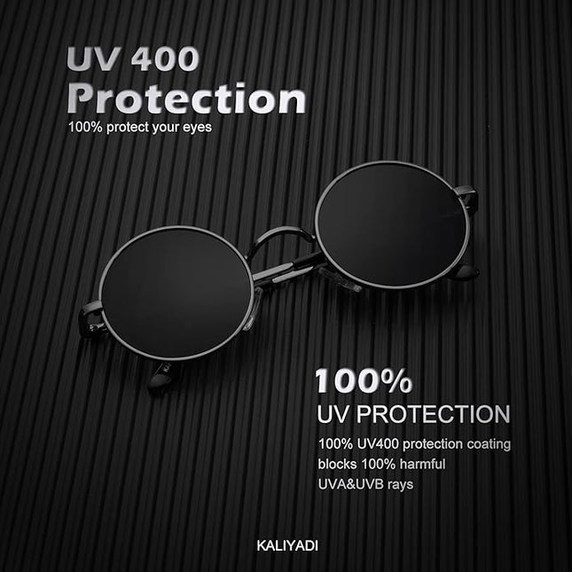 KALIYADI Round Polarized Sunglasses for Men Women Retro Metal Hippie Circle Style Sun Glasses UV Protection