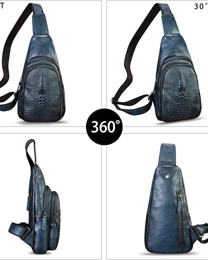 Genuine Leather Silng Bag for Women and Men Real Leather Sling Backpack Chest Purse Shoulder Crossbody Bag