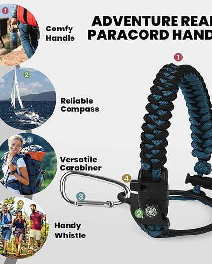 Insulated Water Bottle 32 oz, Triple Wall Vacuum Stainless Steel (Cold for 48 Hrs, Hot for 24Hrs), Leak Proof & Non-BPA, 32oz Hydro Water Flask with Paracord Handle & Straw Spout Lids