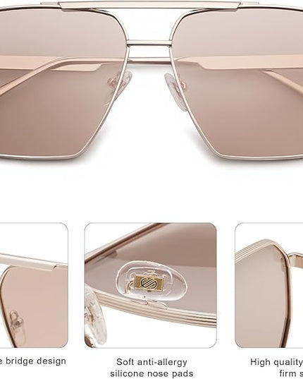 SOJOS Retro Oversized Square Polarized Sunglasses for Women Men Vintage Shades Classic Large Metal Sun Glasses