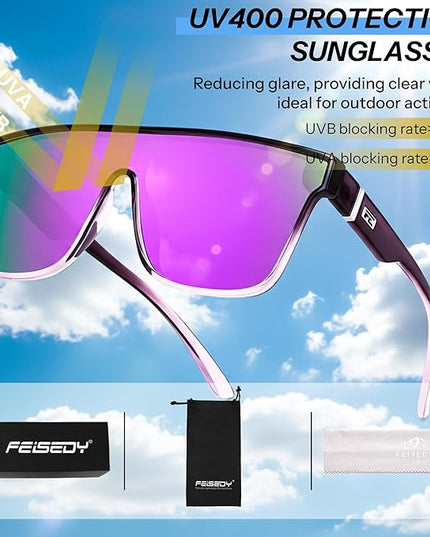 FEISEDY Sunglasses for Women Men, Fashion Mirrored Single Lens, Driving Beach Sunnies UV400 Shades B2996