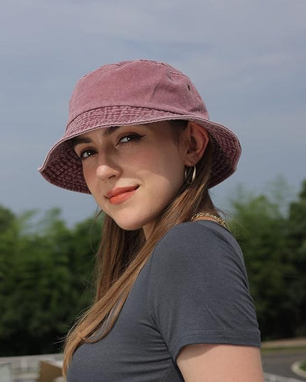 kozinu Washed Cotton Bucket Hats Packable Summer Outdoor Cap Travel Beach Sun Hat Plain Colors for Men Women