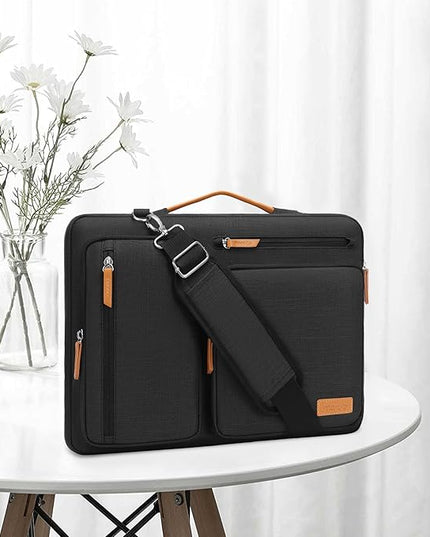 MOSISO 360 Protective Laptop Shoulder Bag,15-15.6 inch Computer Bags Compatible with MacBook Pro 16 inch, HP, Dell, Lenovo, Asus Notebook,Side Open Messenger Bag with 4 Zipper Pockets, Black